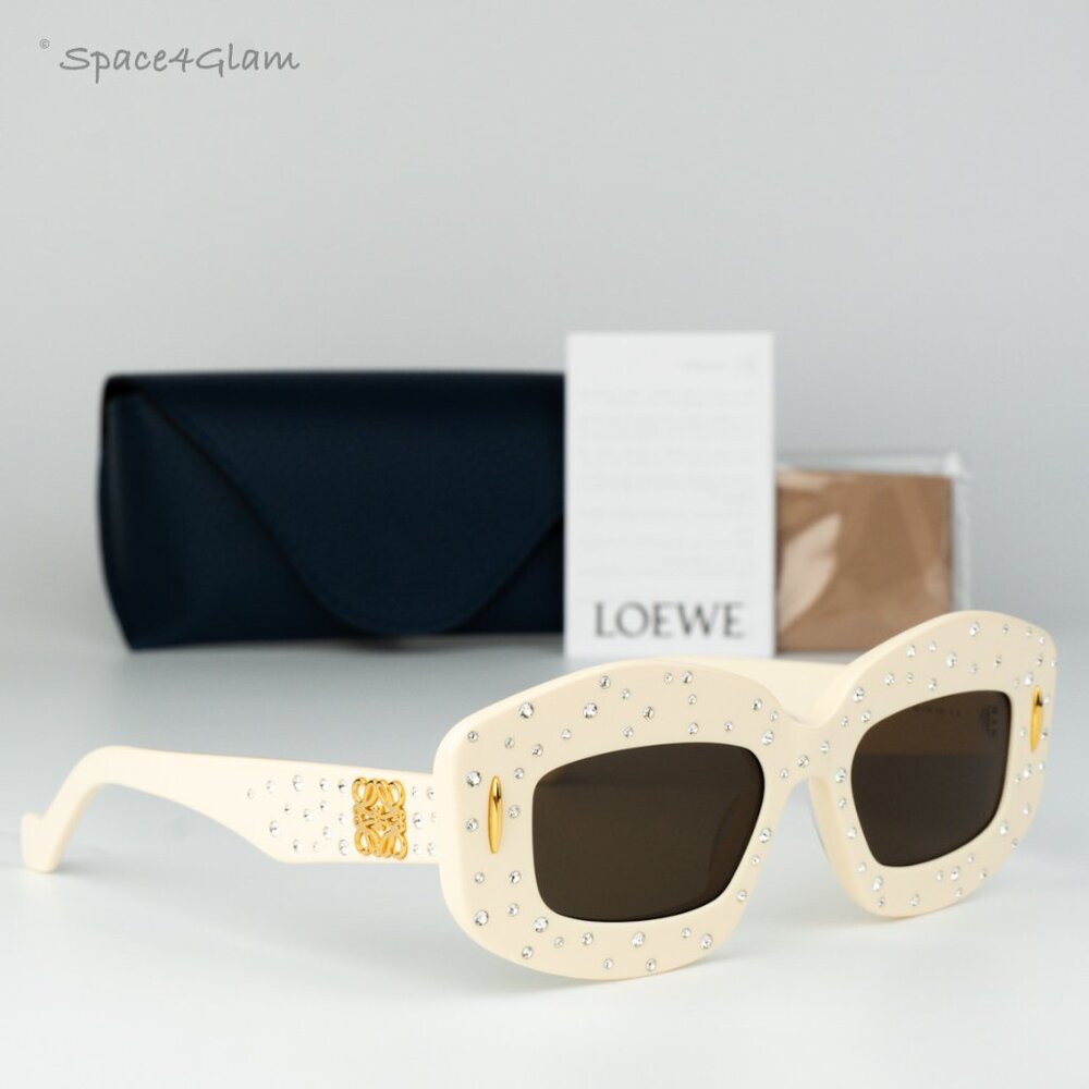 Loewe Women Sunglasses Crystal White Brown Rectangle LW4114IS 25E NEW AUTHENTIC